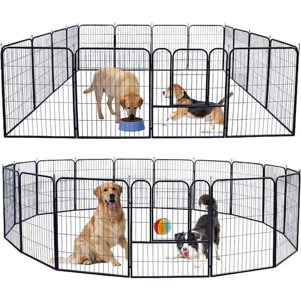 FUFU&GAGA 40 in. H, Black Dog Playpen, Portable Dog Exercise Pen Cat Fence with Door, Foldable Puppy Playpen Dog Pen (16-Panels)
