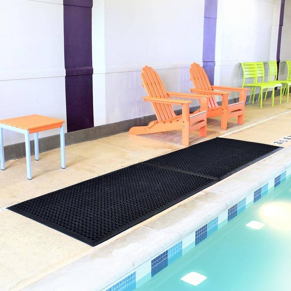 Black Rubber Non-Slip Anti-Fatigue Outdoor Mats, 36" x 60", Set of 2