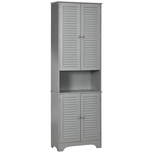 Tileon 23.5 in. W x 11.75 in. D x 71.75 in. H Gray MDF Freestanding Linen Cabinet with Doors and Shelf Adjustability