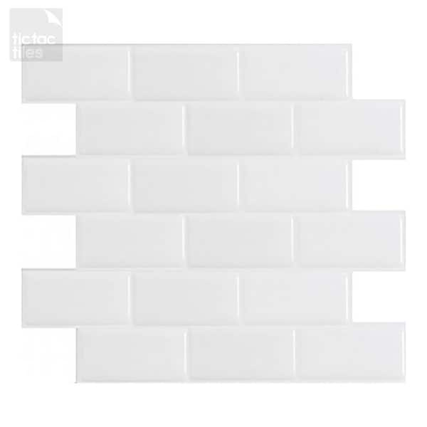 Tic Tac Tiles Subway White 12 in. W x 12 in. H Peel and Stick Self-Adhesive Decorative Mosaic Wall Tile Backsplash (5 Tiles)