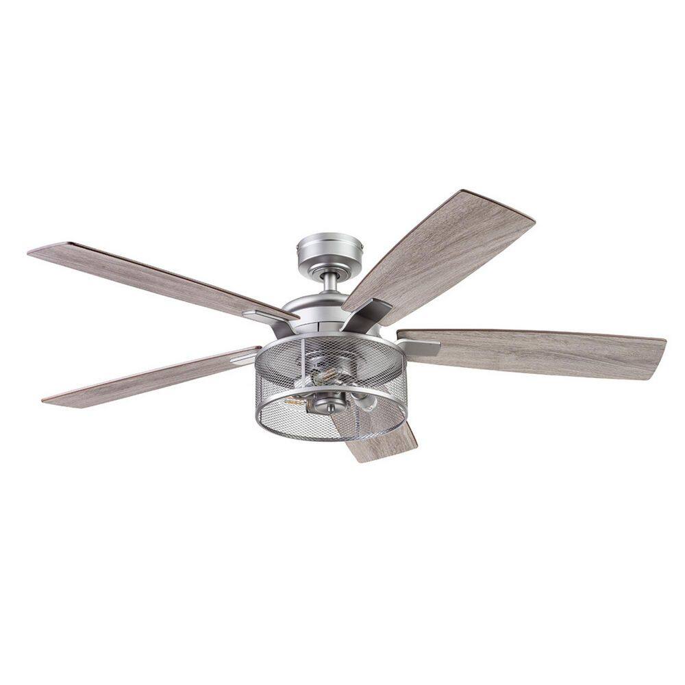 Carnegie 52 in. Pewter with Rough Pine and Gray Oak Blades Dual Mount Cage Ceiling Fan with Light and Remote Control price history on PriceWatchPro