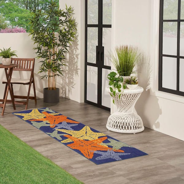 Aloha Blue Multicolor 2 ft. x 6 ft. Nature-inspired Contemporary Indoor/Outdoor Area Rug