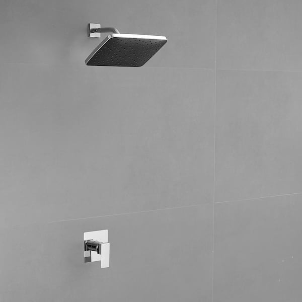 Single Handle 1-Spray Square Shower Faucet Set 2.5 GPM High Pressure Shower Head in Polished Chrome (Valve Included)