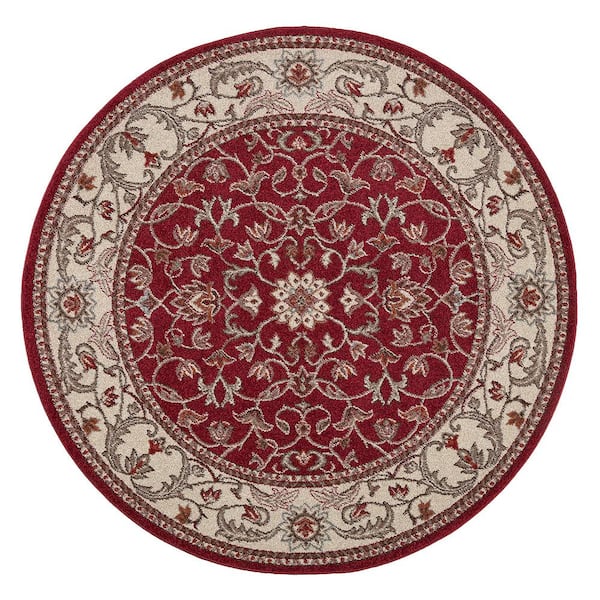 Concord Global Trading Chester Flora Red 8 ft. Round Area Rug