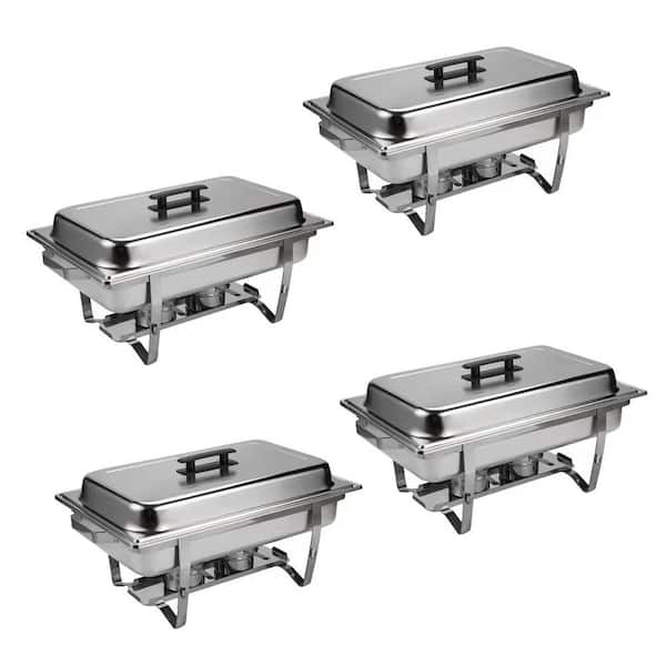FUNKOL 9 qt. 4-Pack Silver Stainless Steel Chafing Dish with Frame