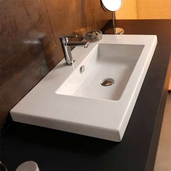 Nameeks Cangas Wall Mounted Ceramic Bathroom Sink in White
