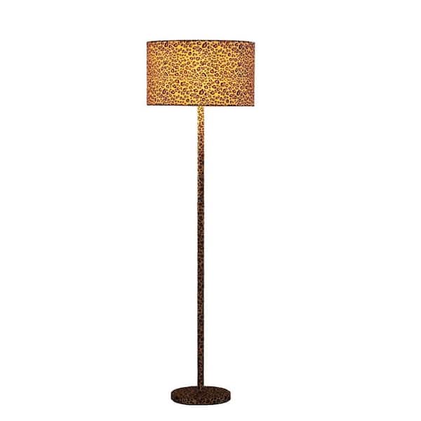 FIRHOT 59 in. Brown Leopard Print 1-Light Standard Floor Lamp for Living Room with Drum Shade