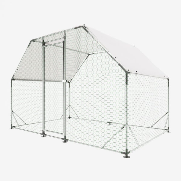 9.94 ft. x 6.46 ft. x 6.36 ft. Large Metal Coop Walk-In Poultry Cge Flat Bottom w/ Waterproof Cover Barbed Wire Fencing