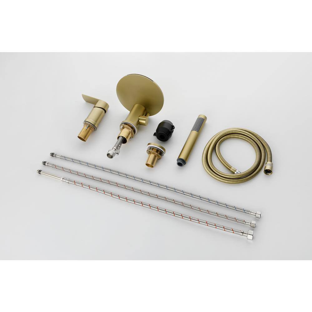 Brushed Gold Solid Brass Deck-Mounted Roman Tub Faucet with Hand Shower