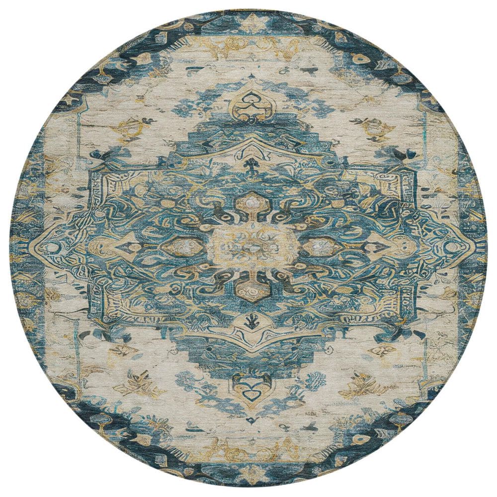 Chantille Machine Washable Indoor/Outdoor Abstract ACN2875 Teal 8 ft. x 8 ft. Round Rug price history on PriceWatchPro