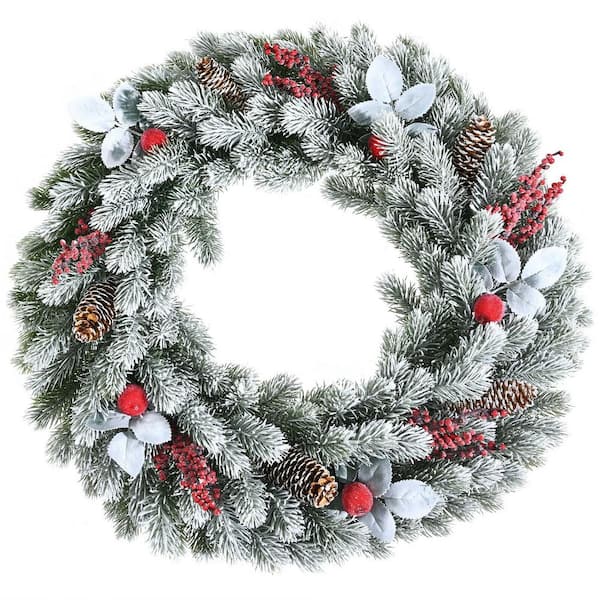National Artificial Pine Flocked Christmas Wreath Garland Front Door Ornaments 