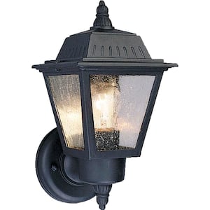 Black Hardwired Outdoor Coach Light Sconce with Clear Seedy Glass