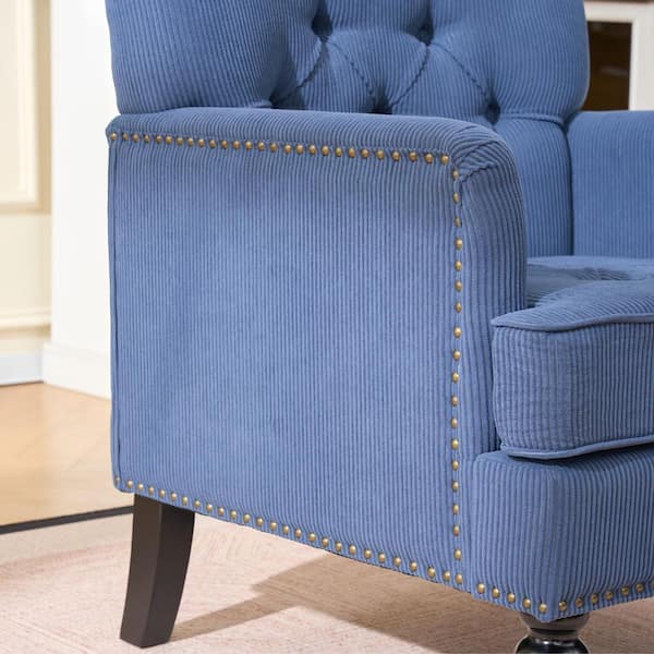 Seafuloy 26 in. W Blue Corduroy Fabric Club Chair Mid Century