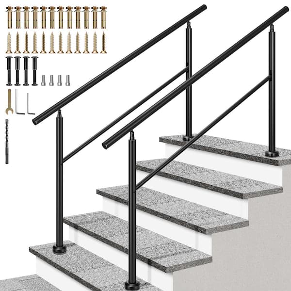 VIVOHOME 2-Pack 5 Step 36 in. H x 68 in. W Black Wrought Iron Round Handrail Stair Railing Kit