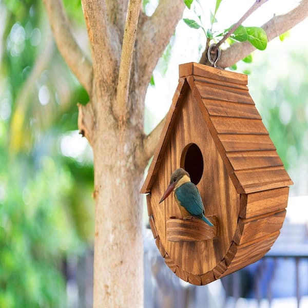 OGETFUUR 2 Set Wood Outdoor Hanging Birdhouse for Bird Families