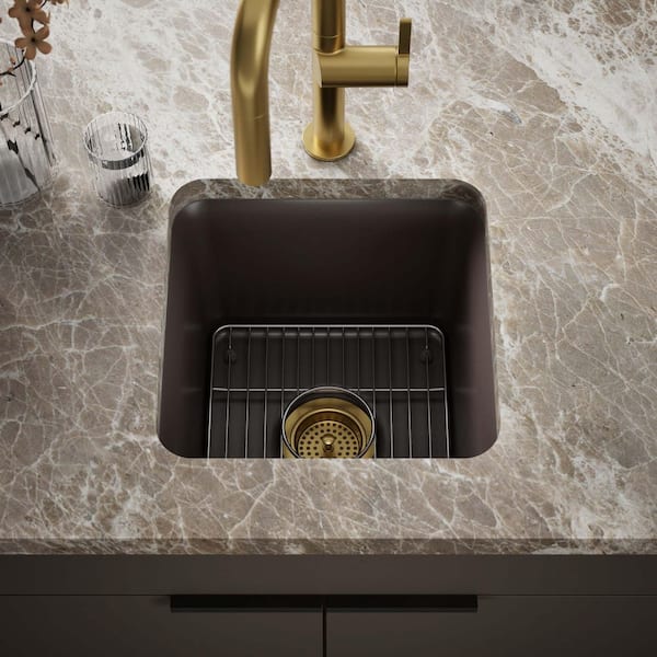 Cairn Matte Brown Granite Composite 16 in. Undermount Bar Sink