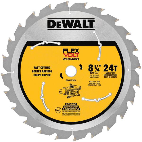 DEWALT FLEXVOLT 60V MAX Cordless Brushless 8-1/4 in. Table Saw Kit (Tool  Only) and 8-1/4 in. 24-Teeth Carbide-Tipped Blade DCS7485BWFV3824 The  Home Depot