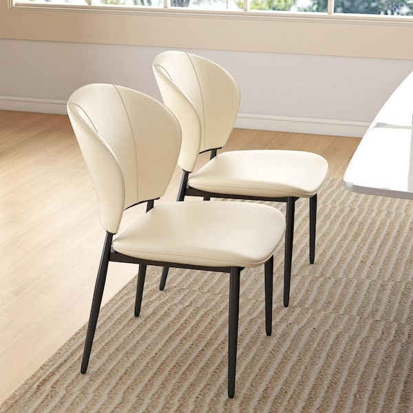 Beige Microfiber Leather Dining Chair (Set of 2), Upholstered Side Chairs with Metal Legs for Dining Room