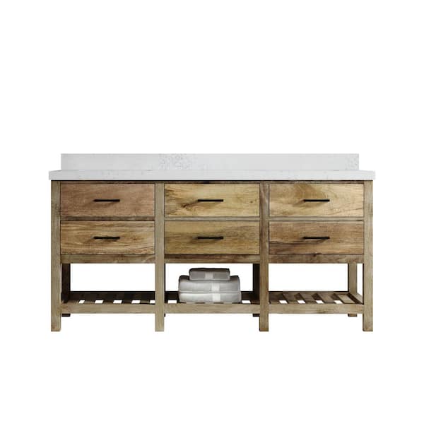 Willow Collections Parker Mango 72 in. W x 22 in. D x 36 in. H Double Sink Bath Vanity in Natural Mango with 2 in. Empira Quartz Top