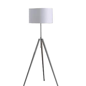 LuminaFlare 64 in. Brushed Silver Industrial Farmhouse 1-Light Tripod Floor Lamp for Living Room with Metal Shade