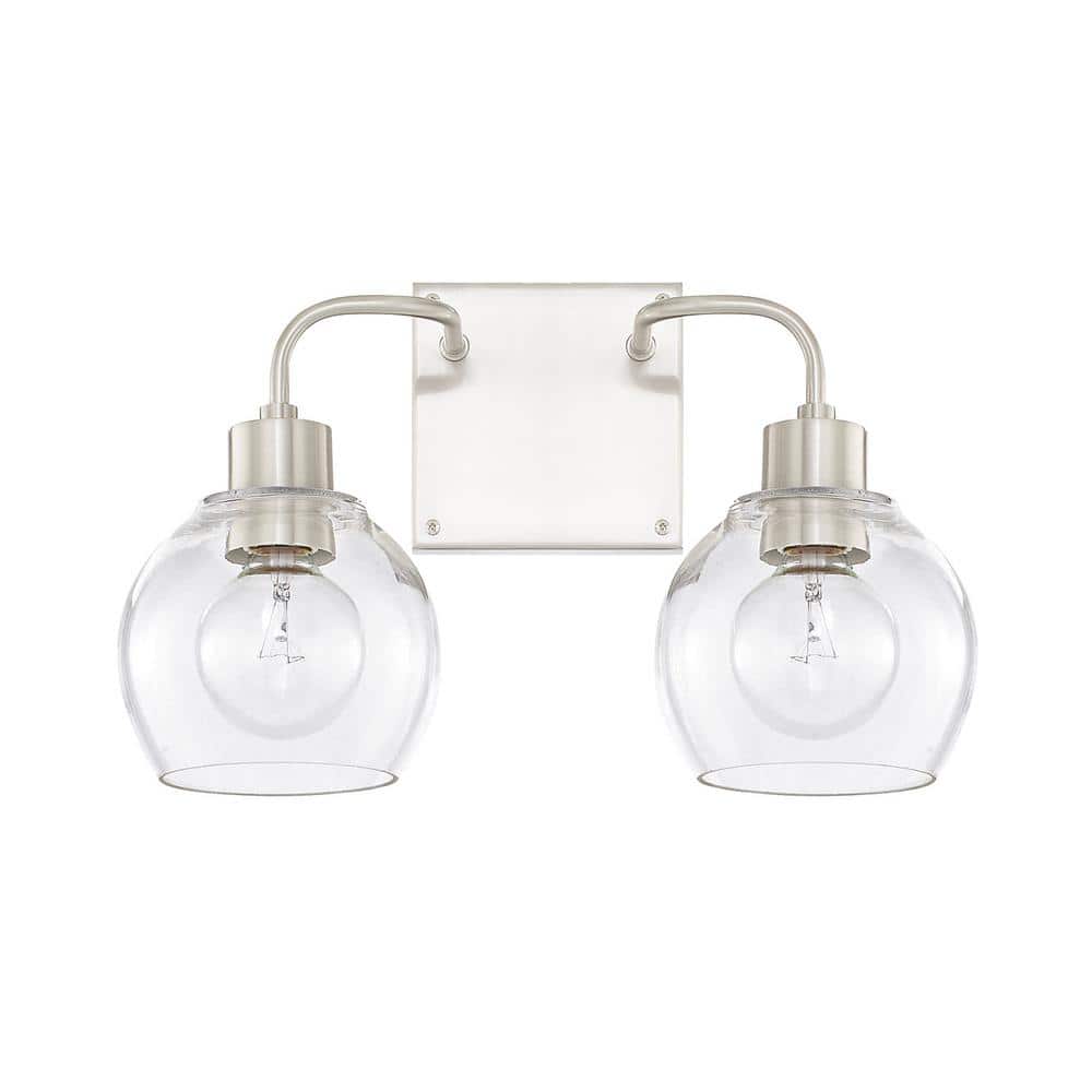 15 in. W x 10 in. H x 7 in. E 2-Light Clear Glass Vanity Light in Brushed Nickel price history on PriceWatchPro
