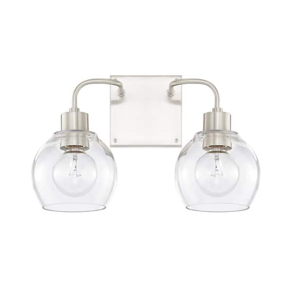 15 in. W x 10 in. H x 7 in. E 2-Light Clear Glass Vanity Light in Brushed Nickel