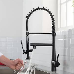 Commercial Kitchen Faucet with Sprayer 1 Handle Pull Down Kitchen Sink Faucets Single hole Spring Brass Taps Matte Black