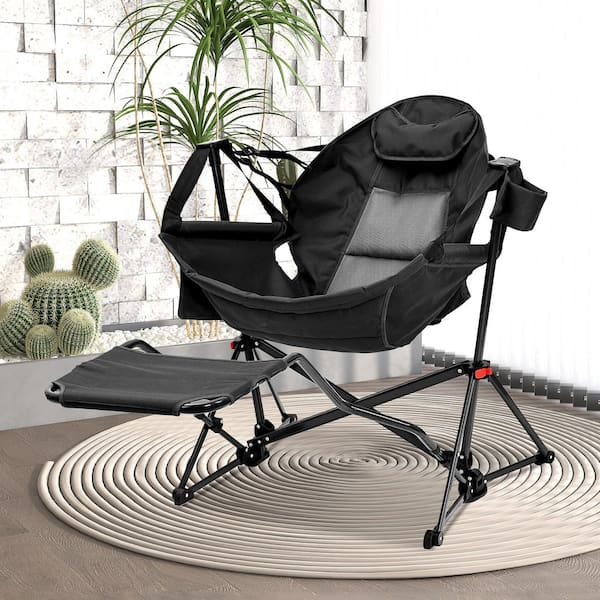Hammock Camping Chair with Footrest Black Polyester Foldable Portable Rocking Chairs