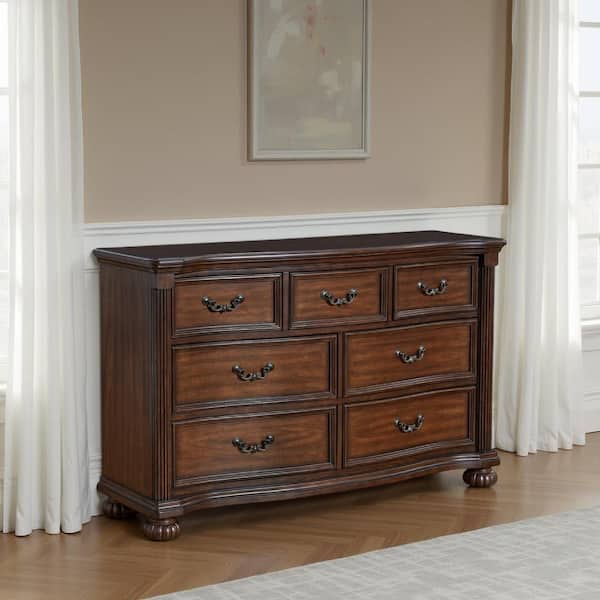 Laon Cherry Brown 7-Drawer 60 in. Wide Dresser Without Mirror