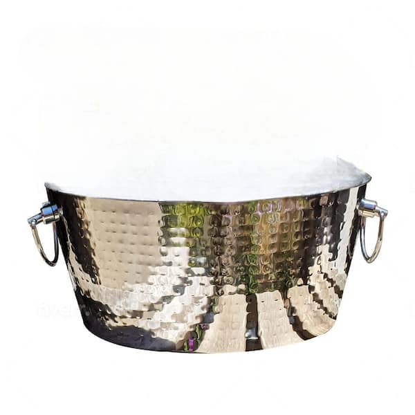 3 gal. Hammered Stainless Steel Thick Double-Walled Beverage Tub Leak-Proof Parties Double Hinged Handles