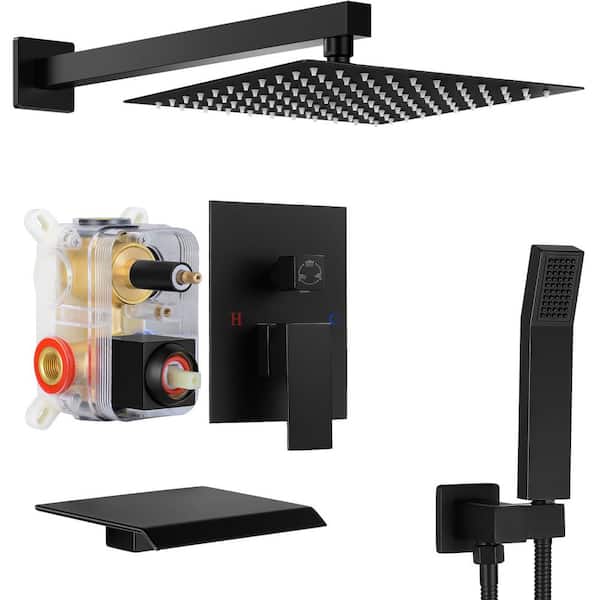 Double Handle 3-Spray Tub and Shower Faucet Shower Combo 10 in. Shower Head 2.5 GPM in. Matte Black Valve Included