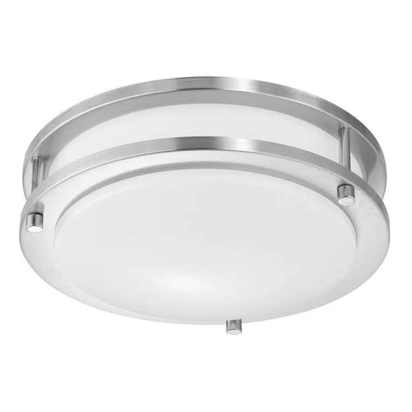 10 in. 17-Watt Brushed Nickel Modern Dual Ring Dimmable Integrated LED Flush Mount with White Acrylic Shade