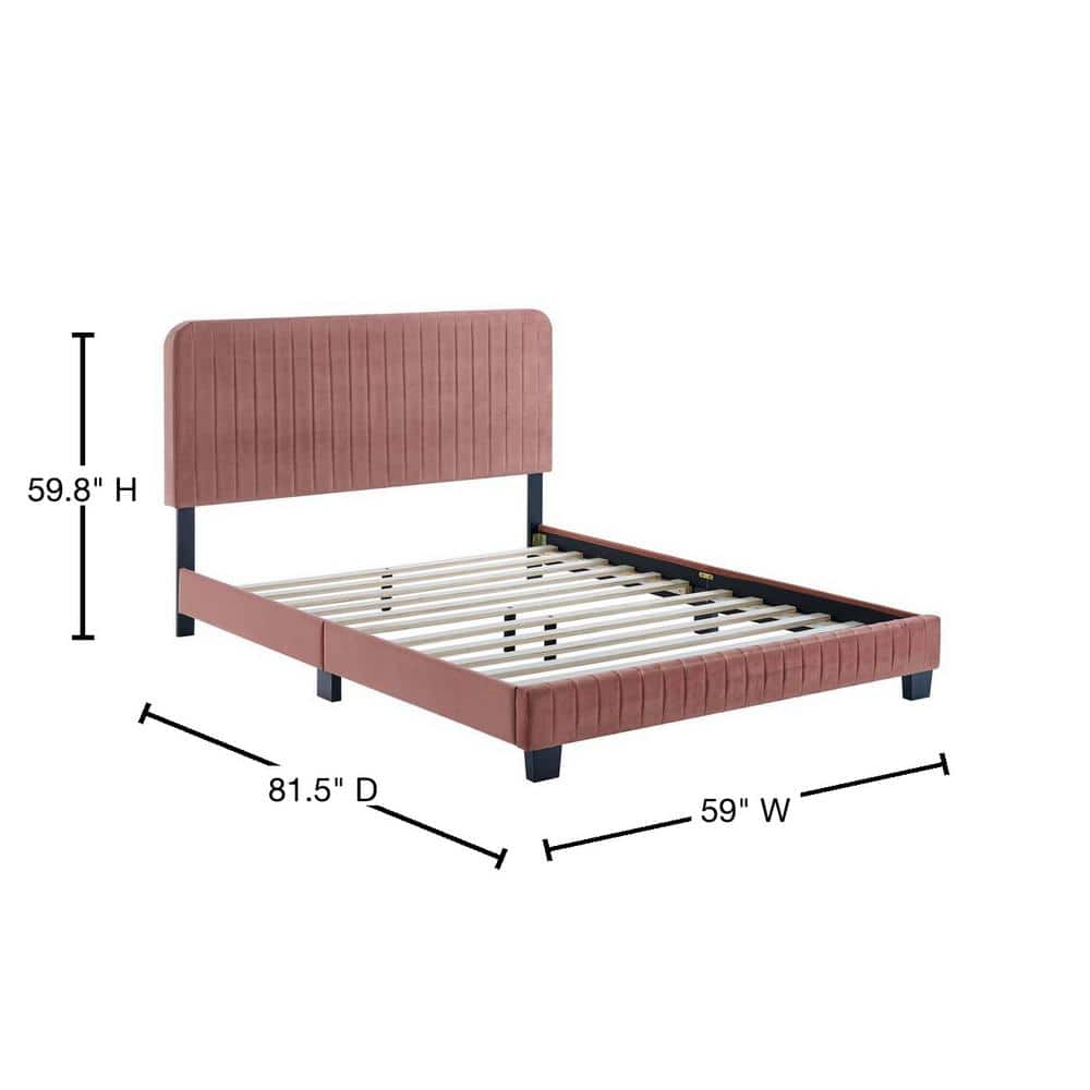 Dusty Rose Channel Tufted Velvet Full Platform Bed