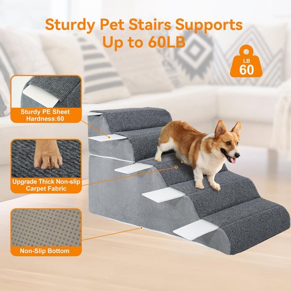 ABORON 5-Step Dog Stairs for High Beds 21.3 in. Tall Pet Steps for