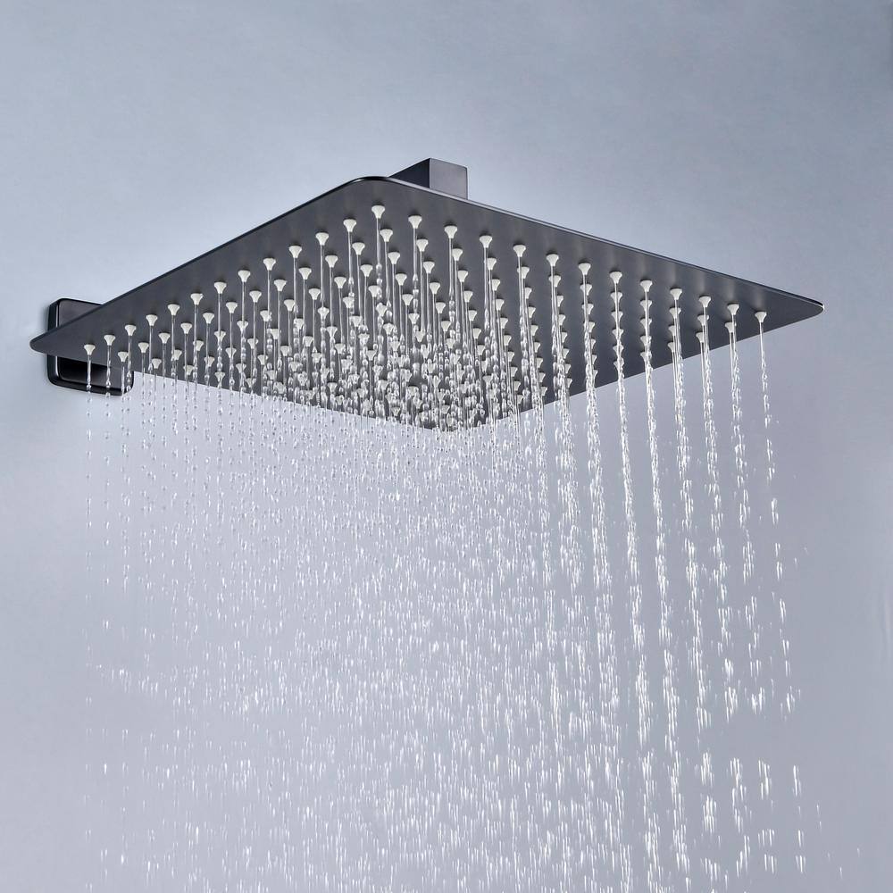 Large Matte Black Stainless Steel Square Wall Mounted Shower System
