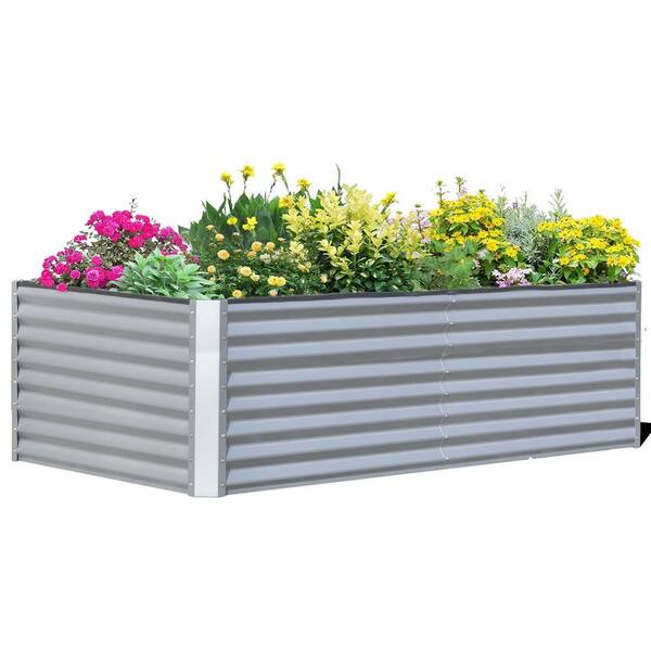 8x4x1.5ft Galvanized Steel Raised Garden Bed - Outdoor Planter Box For Vegetables & Flowers With Gloves