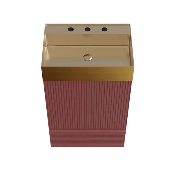 BEANS 20 in. W Single Sink Freestanding Striped Christmas Red Bath Vanity with Gold Stainless Steel Top
