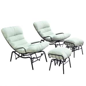 Mono Metal Patio Lounge Outdoor Rocking Chair with an Ottoman and Mint Green Cushions (2-Pack)
