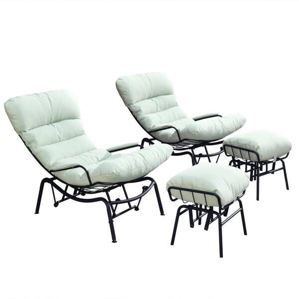 HOOOWOOO Mono Metal Patio Lounge Outdoor Rocking Chair with an Ottoman and Mint Green Cushions (2-Pack)