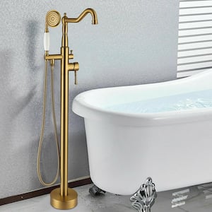 Classical Freestanding Bathtub Faucet with Hand Shower Hand in Brushed Brass