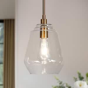Modern Kitchen Island Bell Pendant Light 1-Light Plating Brass Pendant Light with Clear Glass Shade