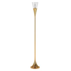 Moura 71.75 in. Brass Torchiere Floor Lamp with Clear Glass Shade