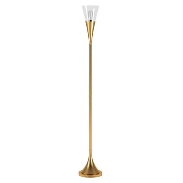 Photo 1 of Moura 71.75 in. Brass Torchiere Floor Lamp with Clear Glass Shade