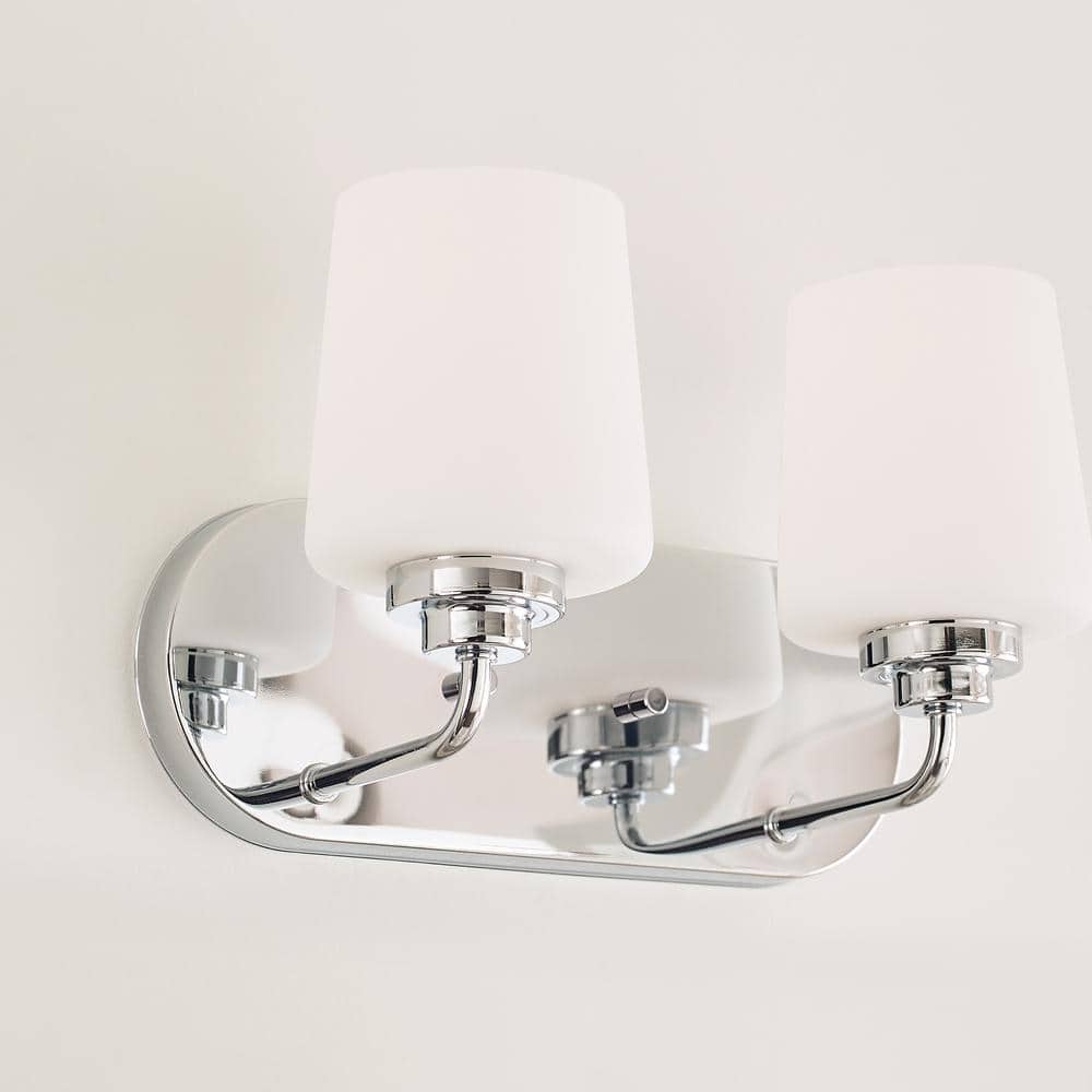 Elegance Chrome 2-Light Vanity with Etched White Glass Shade