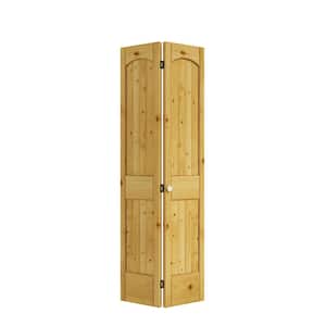 30 in. x 80 in. x 1-3/8 in. 2-Panel Arch Top V-Groove Knotty Pine Bi-Fold Door with Hardware Included