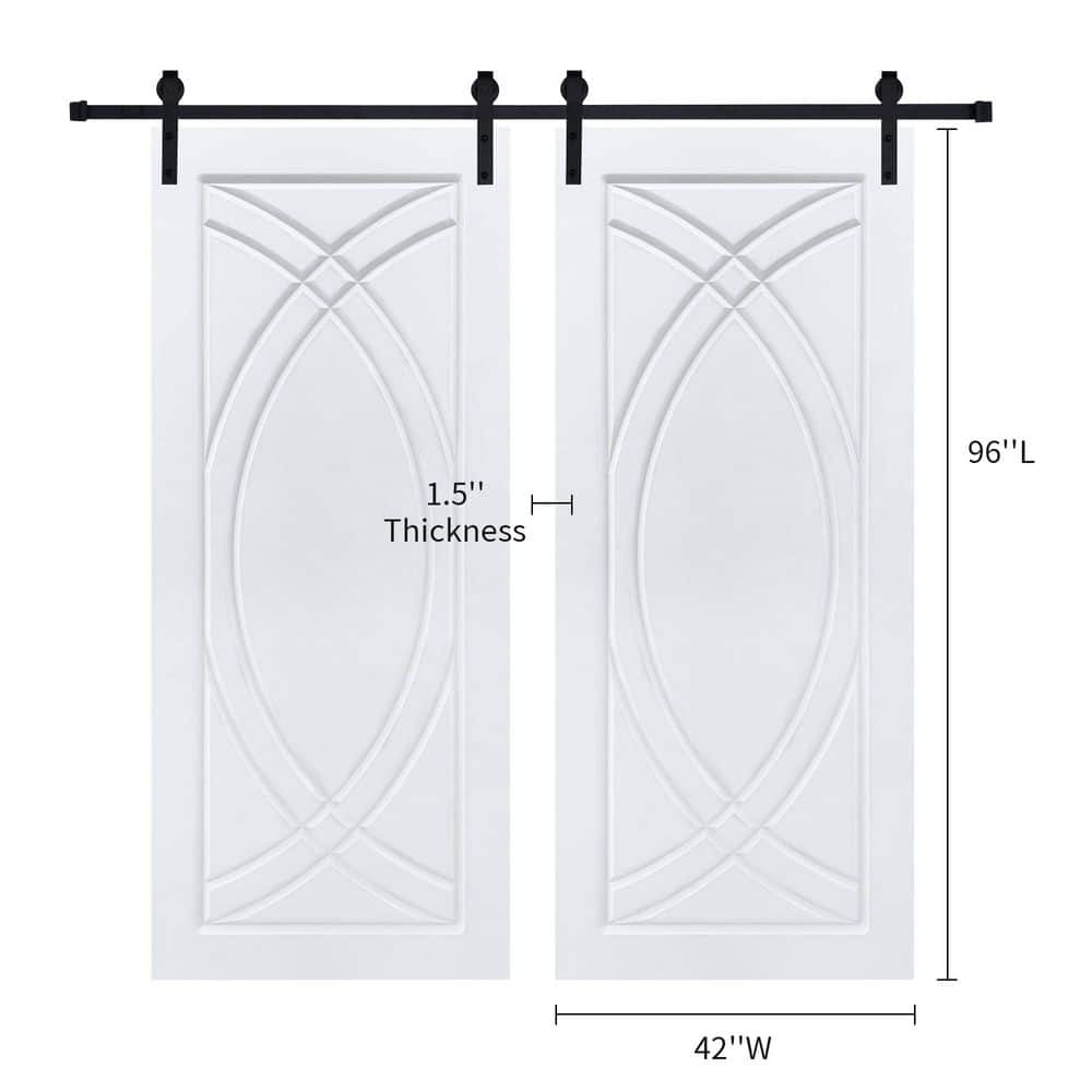 Double Modern Art Panel 84 in. x 96 in. MDF White Barn Sliding Door With Hardware kit price history on PriceWatchPro