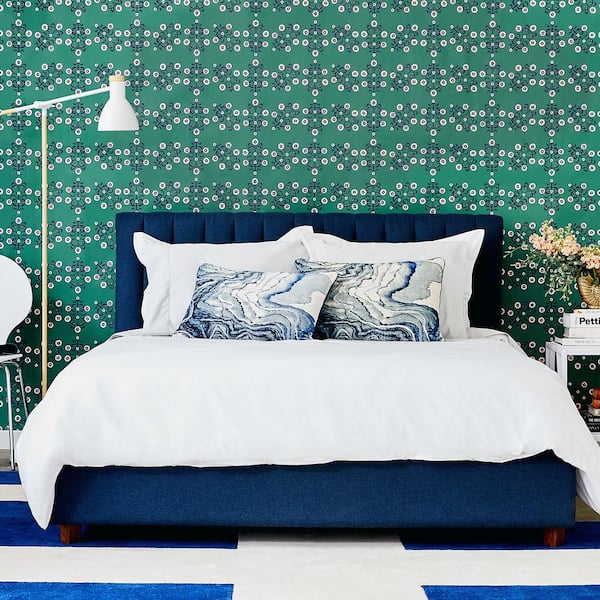 Novogratz Emerald Block Print Floral Vinyl Peel and Stick Wallpaper Roll (Covers 28 sq. ft.)