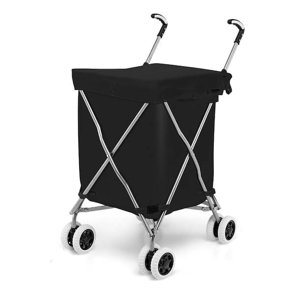 Costway Folding Shopping Cart Utility w/Water-Resistant Removable Canvas Bag Black
