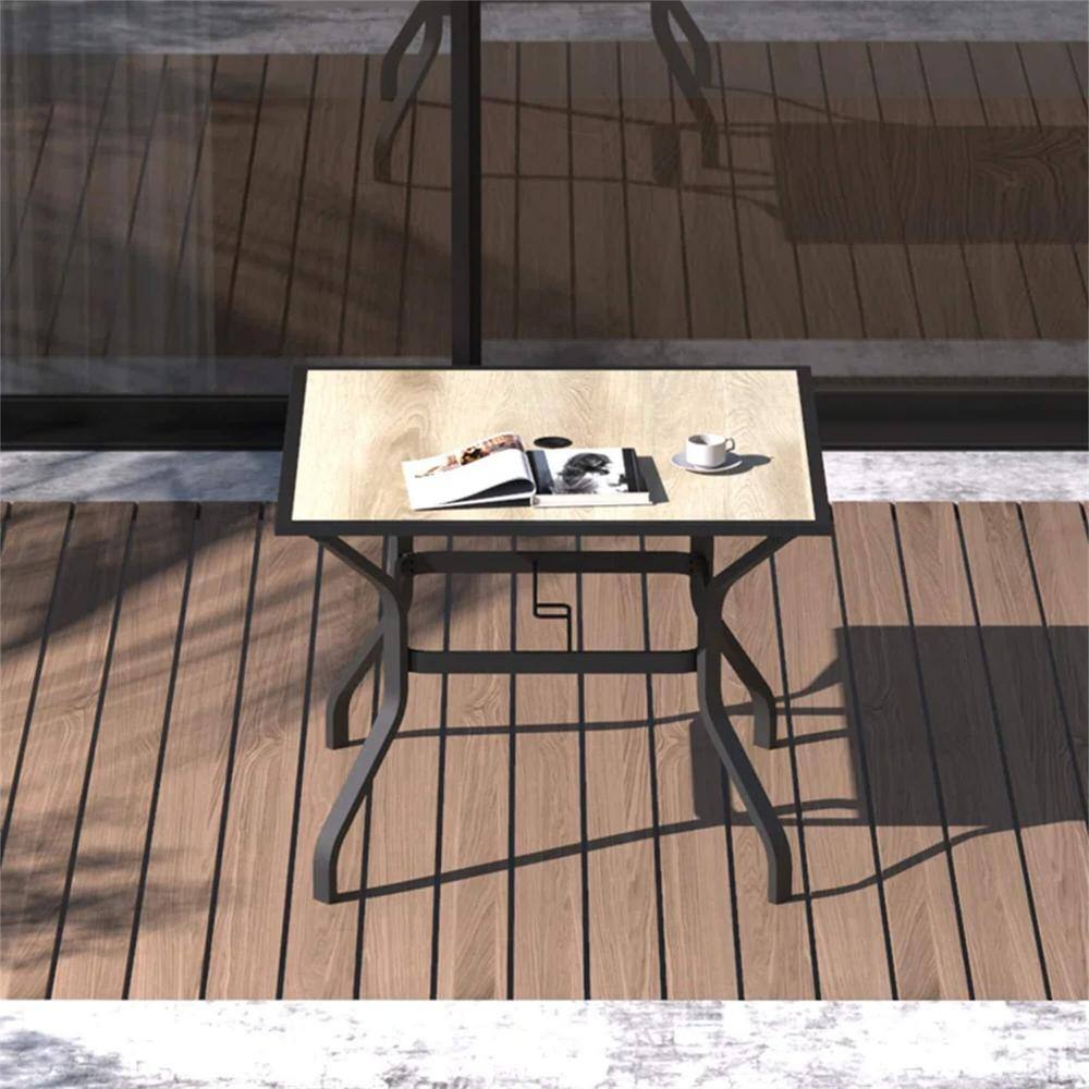 Patio Dining Table Outdoor Square Metal Table with Umbrella Hole and Wood-Look Tabletop price history on PriceWatchPro