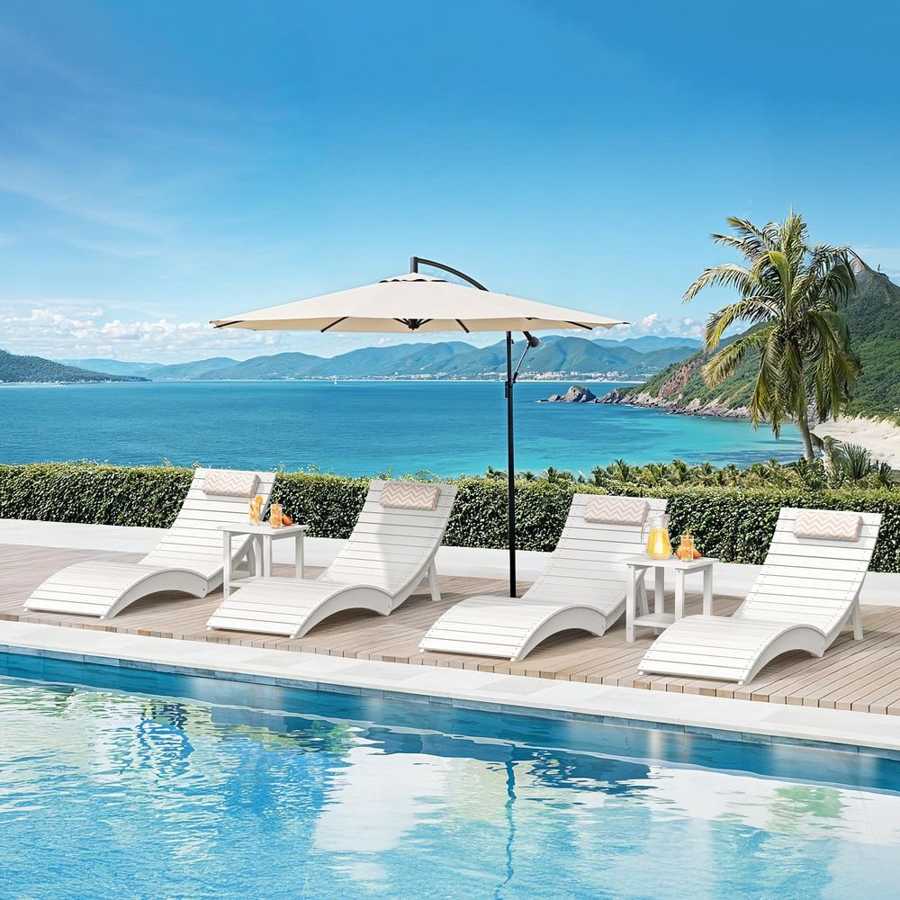 White Folding 4-Piece HDPS Plastic Outdoor Chaise Lounge with Cushions Headrest for Pool Loungers Up to 11 in. Deep price history on PriceWatchPro